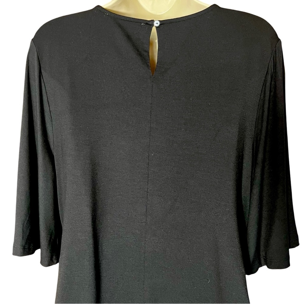 Peruvian Connection Black Keyhole Top Tie Waist Flutter Sleeve Stretch Blouse M - Picture 6 of 14